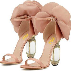 Women Open Toe Stylish Sandals Faux Leather Chunky High Heels Wedding Party